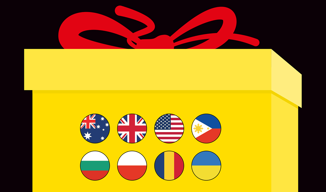 Image of a gift showing some of the flags of places you can transfer money with Western Union